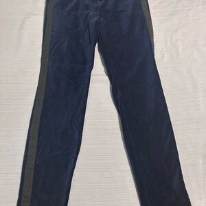 Womans Navy velvet tuxedo Pants with Black Side Stripe